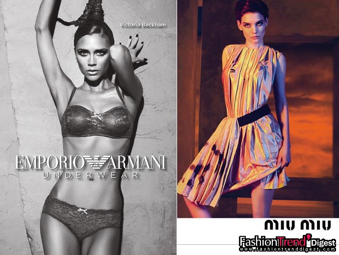 1月15日：服飾廣告的爆炸新聞：Victoria Beckham 為 Emporio Armani內(nèi)衣系列拍攝廣告，同時(shí)阿湯嫂Katie Holmes成了Miu Miu的新面孔。左圖為Victoria Beckham右圖為Katie Holmes。 